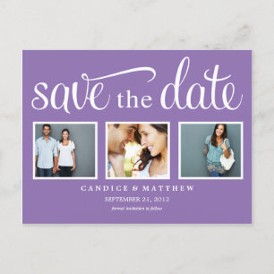 RETRO PURPLE   SAVE THE DATE ANNOUNCEMENT POSTCARD