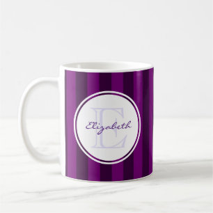 Retro Purple Striped Pattern with Monogram Coffee Mug
