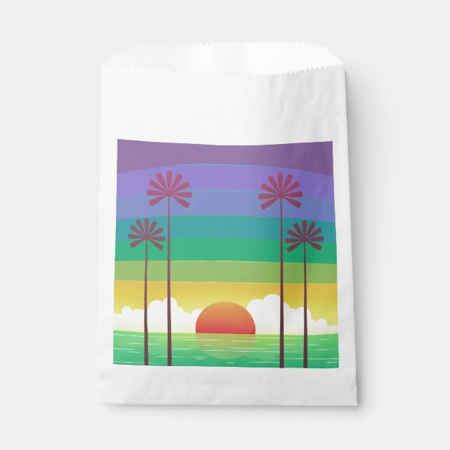 Retro Purple Sunset Palm Trees Art Favour Bag (Front)