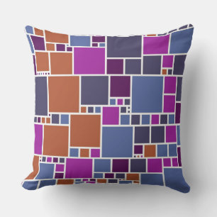 Retro Purple Tan Grey Squares Pattern Throw Pillow