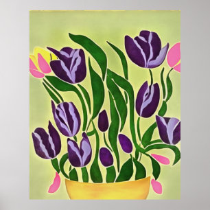 Retro Purple Tulips Abstract Art Poster