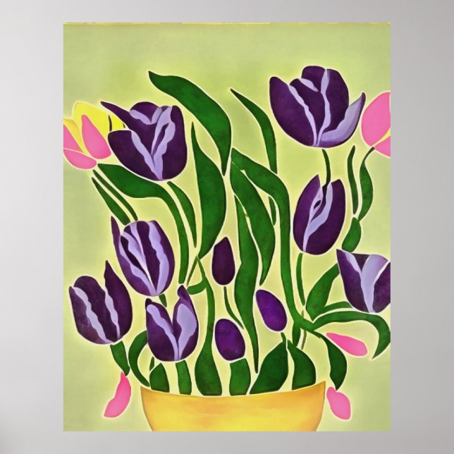Retro Purple Tulips Abstract Art  Poster (Front)