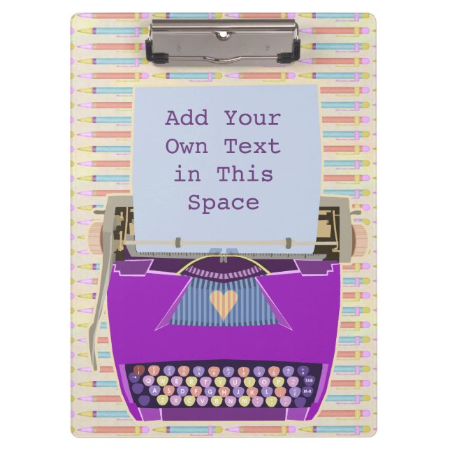 Retro Purple Typewriter Mid-Century Modern Custom Clipboard (Front)