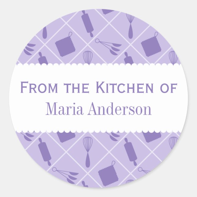 Retro Purple Untensils Round Kitchen Labels (Front)