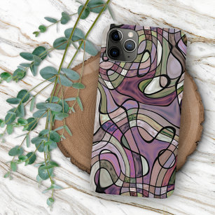 Retro Purple Violet Gray Black Mosaic Art Pattern iPhone 15 Mini Case