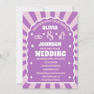 Retro purple wavy curve arch wedding photo invitation
