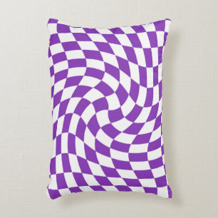 Retro Purple White Dorm Warped Check Checkered   Accent Pillow