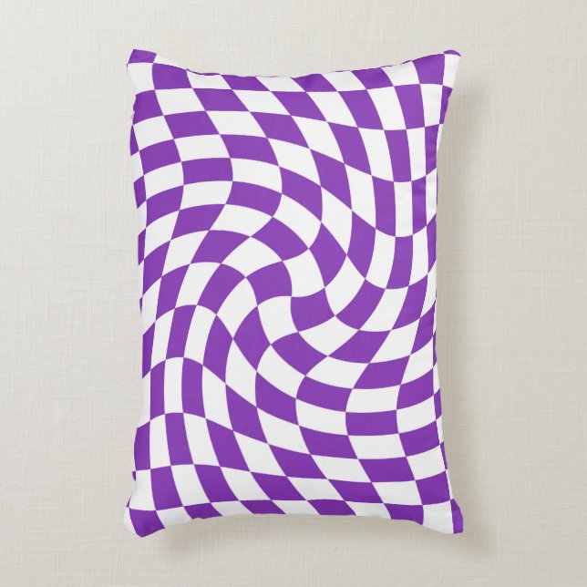 Retro Purple White Dorm Warped Check Chequered   Accent Pillow (Front(Vertical))