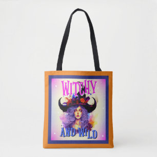 Retro Purple Witchy _ Halloween Tote Bag