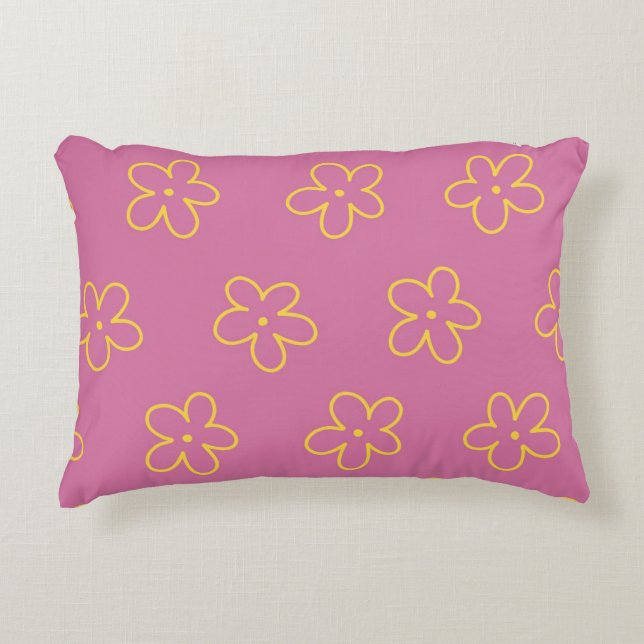 Retro Purple Yellow Floral Simple Flower Pattern Accent Pillow (Front)