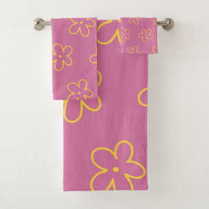 Retro Purple Yellow Floral Simple Flower Pattern Bath Towel Set