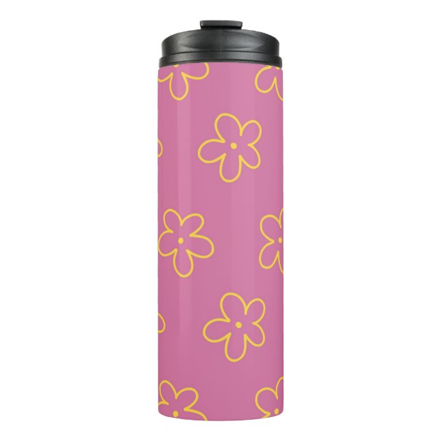 Retro Purple Yellow Floral Simple Flower Pattern Thermal Tumbler (Front)