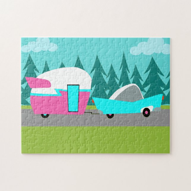 Rétro puzzle de campeur/remorque et de voiture (Horizontal)