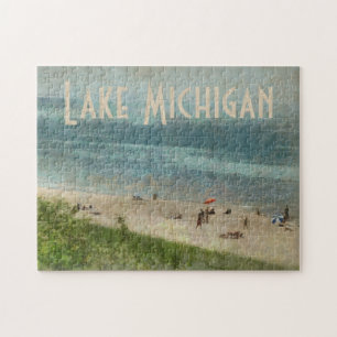 Rétro puzzle de photo de plage du lac Michigan