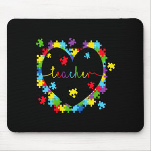 Retro Puzzle Heart Teacher Autism Awareness Men Wo Mouse Pad