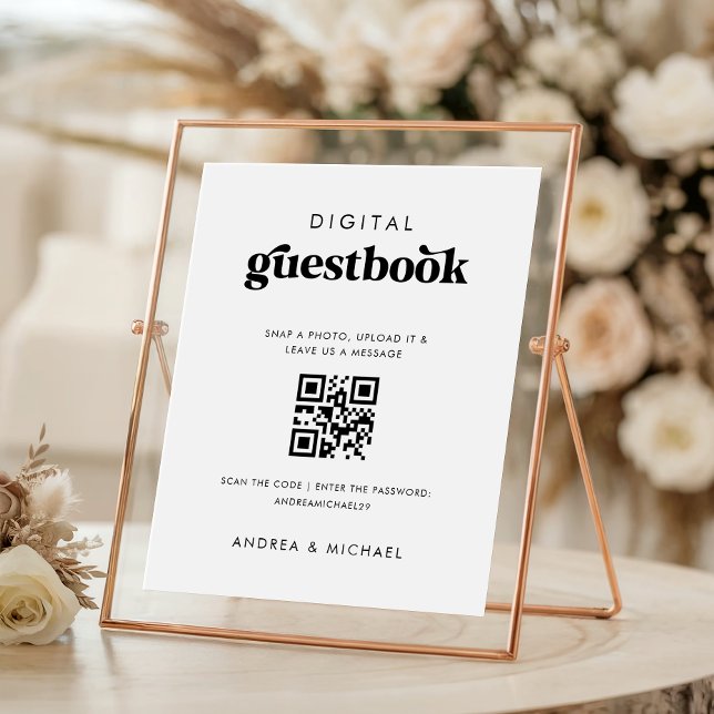 Retro QR Code Digital Guestbook Wedding Sign (Creator Uploaded)