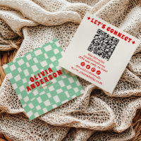 Retro QR Code Groovy Chequered Boho Trendy Unique