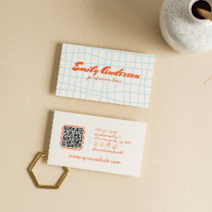 Retro QR Code Hand Written Drawn Groovy Cute Business Card