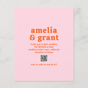 Retro QR Code Pink Budget Wedding Invitation Flyer