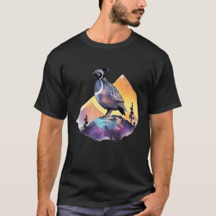Retro Quail Bird Vintage Mountain Watercolor Bird  T-Shirt