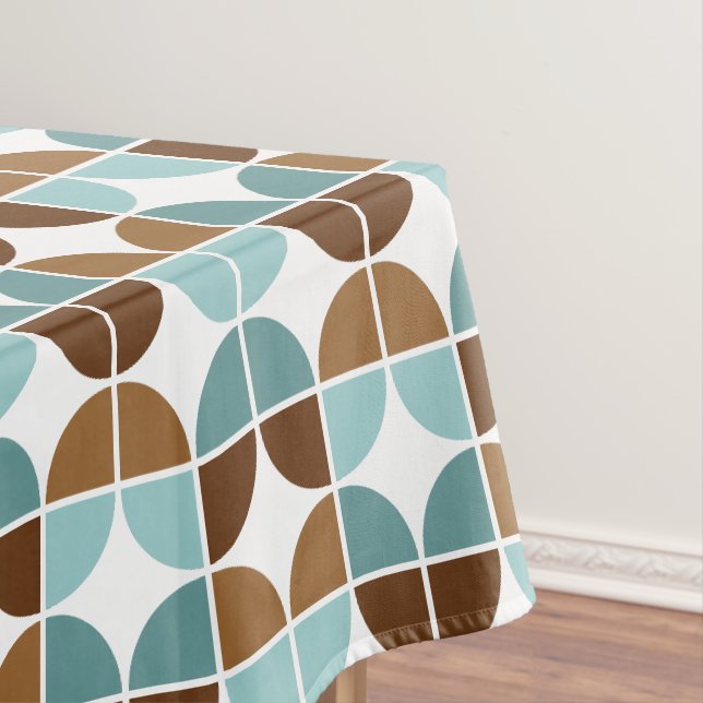 Retro Quarters Blue Brown Pattern Tablecloth (In Situ)