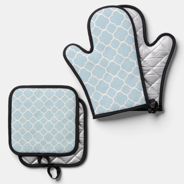 Retro Quatrefoil Background Oven Mitt & Pot Holder Set (Front/Back)