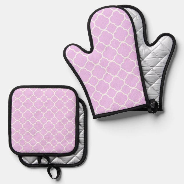 Retro Quatrefoil Background Oven Mitt & Pot Holder Set (Front/Back)
