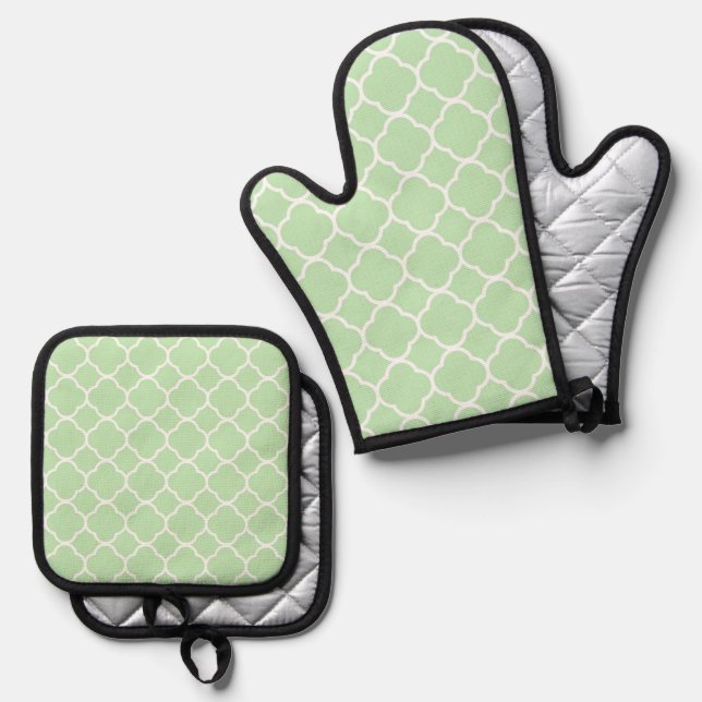 Retro Quatrefoil Background Oven Mitt & Pot Holder Set (Front/Back)