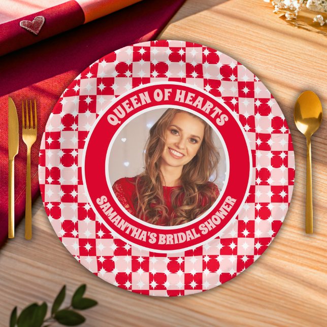 Retro Queen Of Hearts Bridal Shower Photo Paper Plate (Paper Plates)