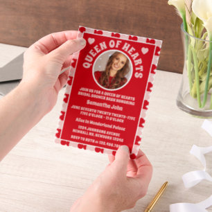 Retro Queen Of Hearts Bridal Shower Photo Vellum Invitations