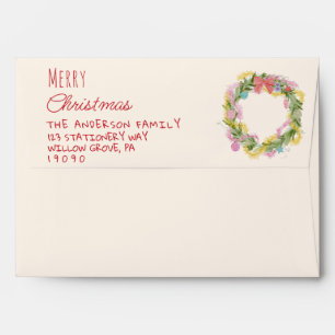 Retro Quirky Colorful Christmas Bow Wreath Envelope