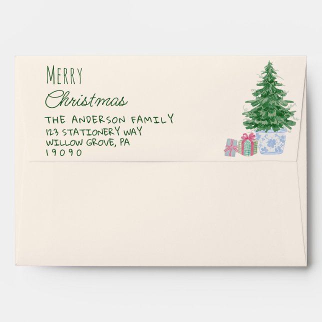 Retro Quirky Colourful Christmas Tree Presents Envelope (Back (Top Flap))