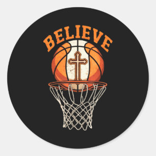 Retro Quote Believe Christian Basketball Motivatio Classic Round Sticker