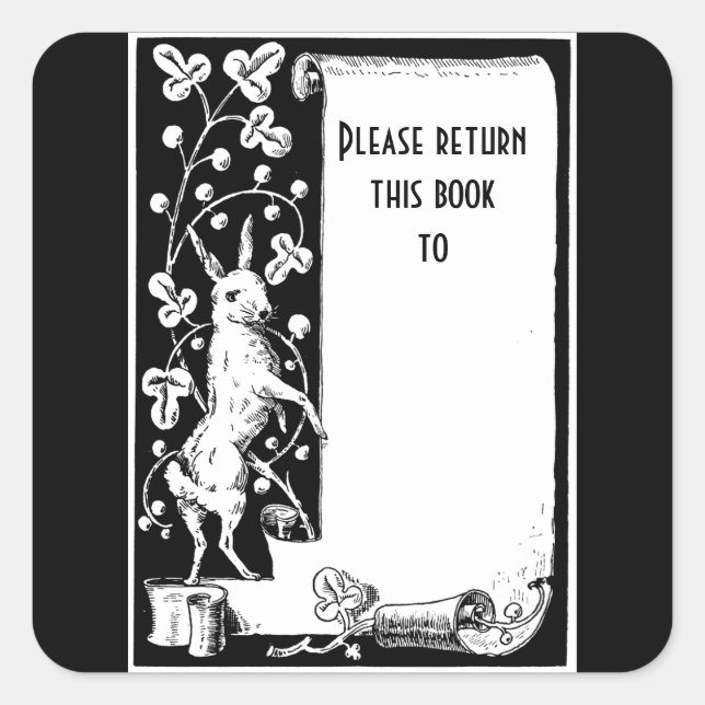 Retro rabbit and scroll bookplate Sticker (Front)