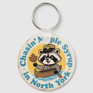 Retro Raccoon Canoe North York Keychain