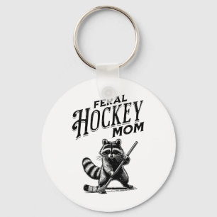 Retro Raccoon Feral Hockey Mom Hockey Player Trash Keychain