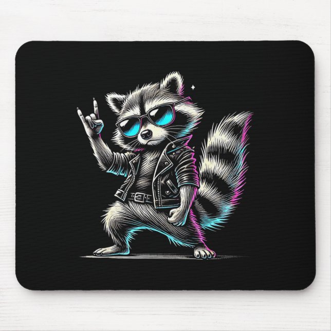 Retro Raccoon Rock Music Funny Gift For Men Women  Mouse Pad (Front)