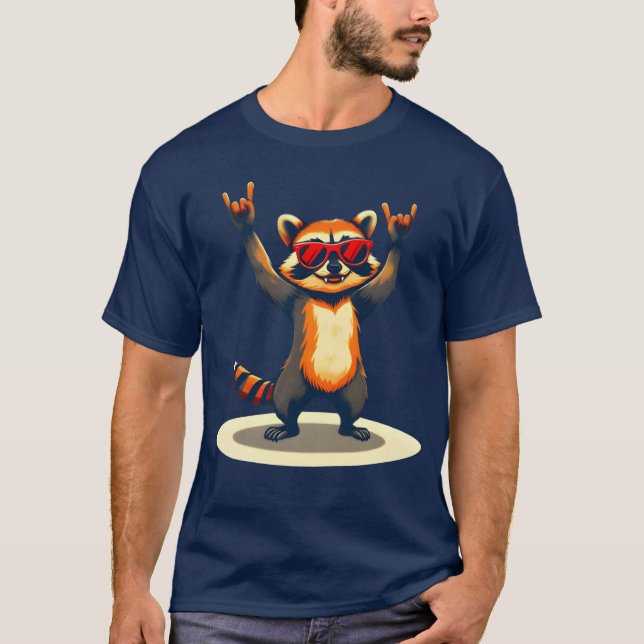 Retro Raccoon Rock Music Funny Raccoon Rockrash vi T-Shirt (Front)