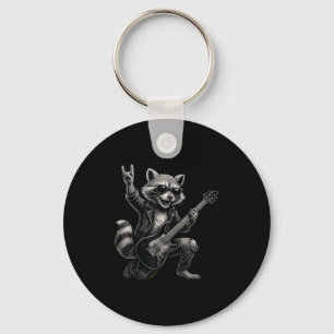 Retro Raccoon Rock Music Gift Men Kids Women Funny Keychain