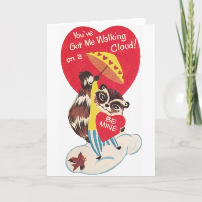 Retro Raccoon Valentine's Day Card (Front)