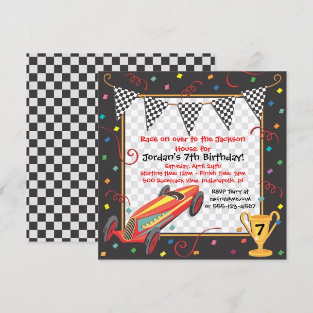 Retro Race Car Anniversaire Fête Invitation (Devant / Derrière)