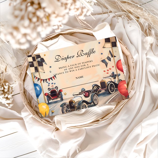 Retro Race Car Baby Shower Diapper Raffle Enclosure Card (Creator Uploaded)