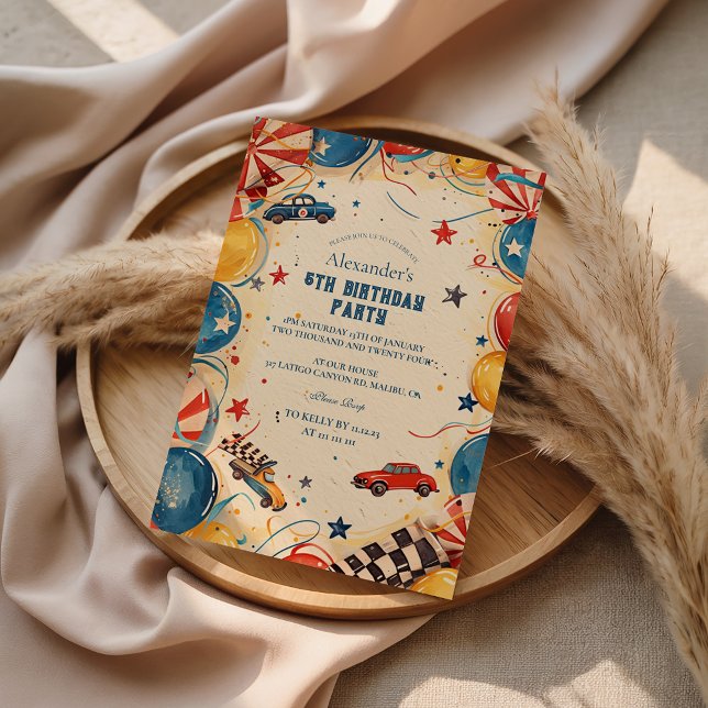 Retro Race Car Birthday Party Invitation (Creator Uploaded)