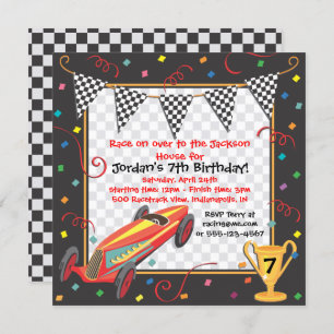 Retro Race Car Birthday Party Invitation