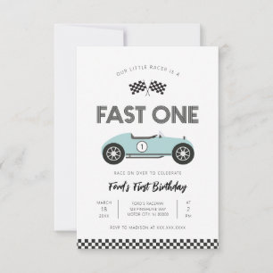 Retro Race Car Fast One First Birthday Invitation
