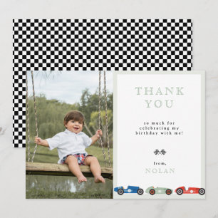 Retro Race Car Theme Birthday Photo Thank You Card