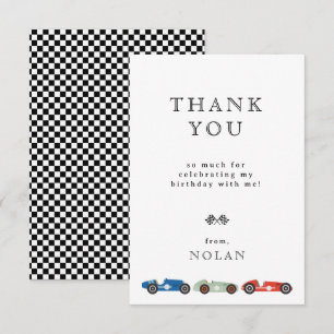 Retro Race Car Theme Birthday Thank You Card