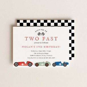 Retro Race Car Two Fast Theme Birthday Invitation