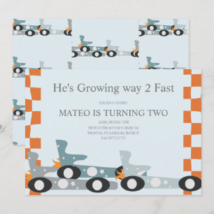 Retro Racing Cars Moon Stars Birthday Party  Invitation