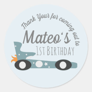 Retro Racing Cars Moon Stars First Birthday Clas Classic Round Sticker